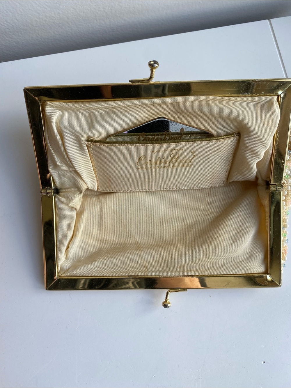 Vintage Corde Bead Purse - Beaded Pearl Accent Clutch - Picture 8 of 10